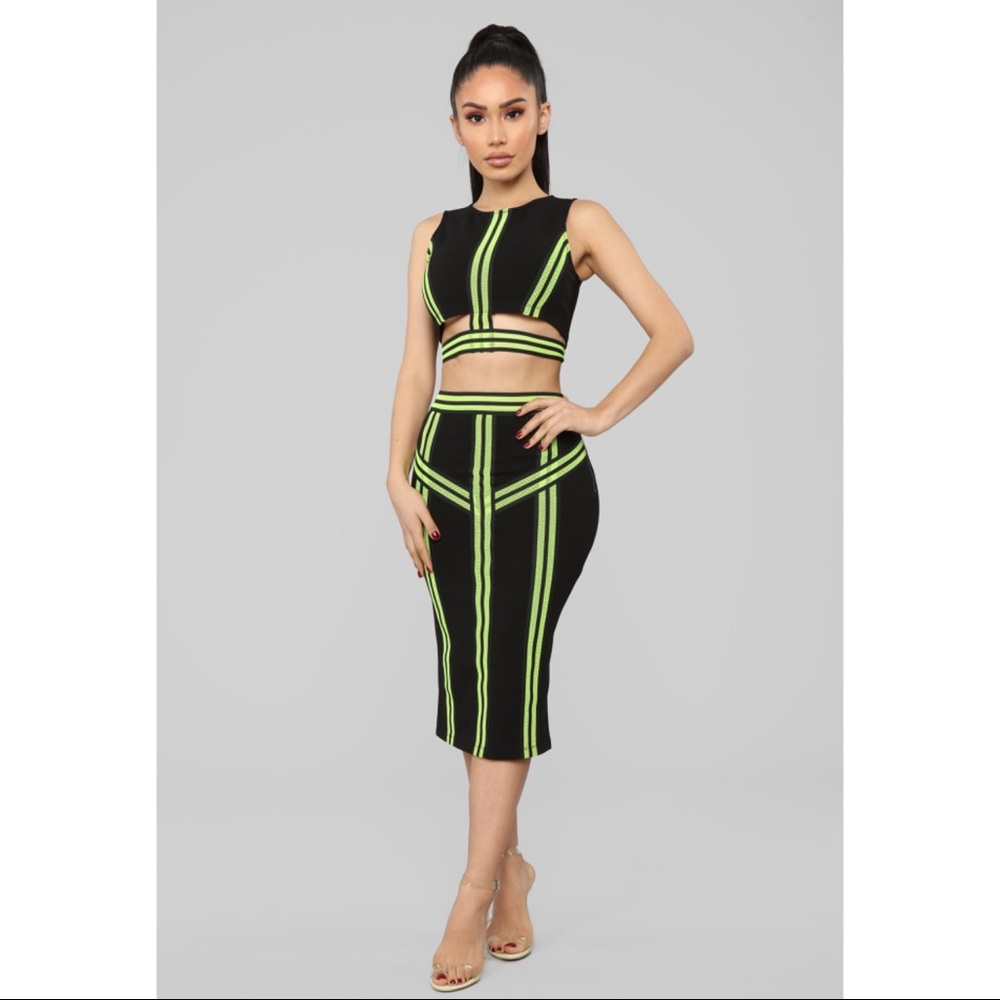 FASHION NOVA Neon Lights Skirt Set